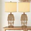 21" Boho Lamps Set of 2 for Bedroom Farmhouse Table Lamps for Living Room Rattan Wicker Rustic Bedside Lamps for Nightstand Vintage Desk Lamp for Home Office End Table Brown (2 Pack)