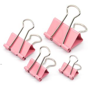 Pink Binder Clip, Paper Binder Clips, Paper Clamps Assorted Sizes, (Large, Medium, Small, X-Small) Paperclips for Office School, 100 Pack (New Version)