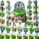 30 Pcs Pixel Styled Gamer Cake Decorations, Happy Birthday Cake Topper, Party Supplies for Boys & Girls