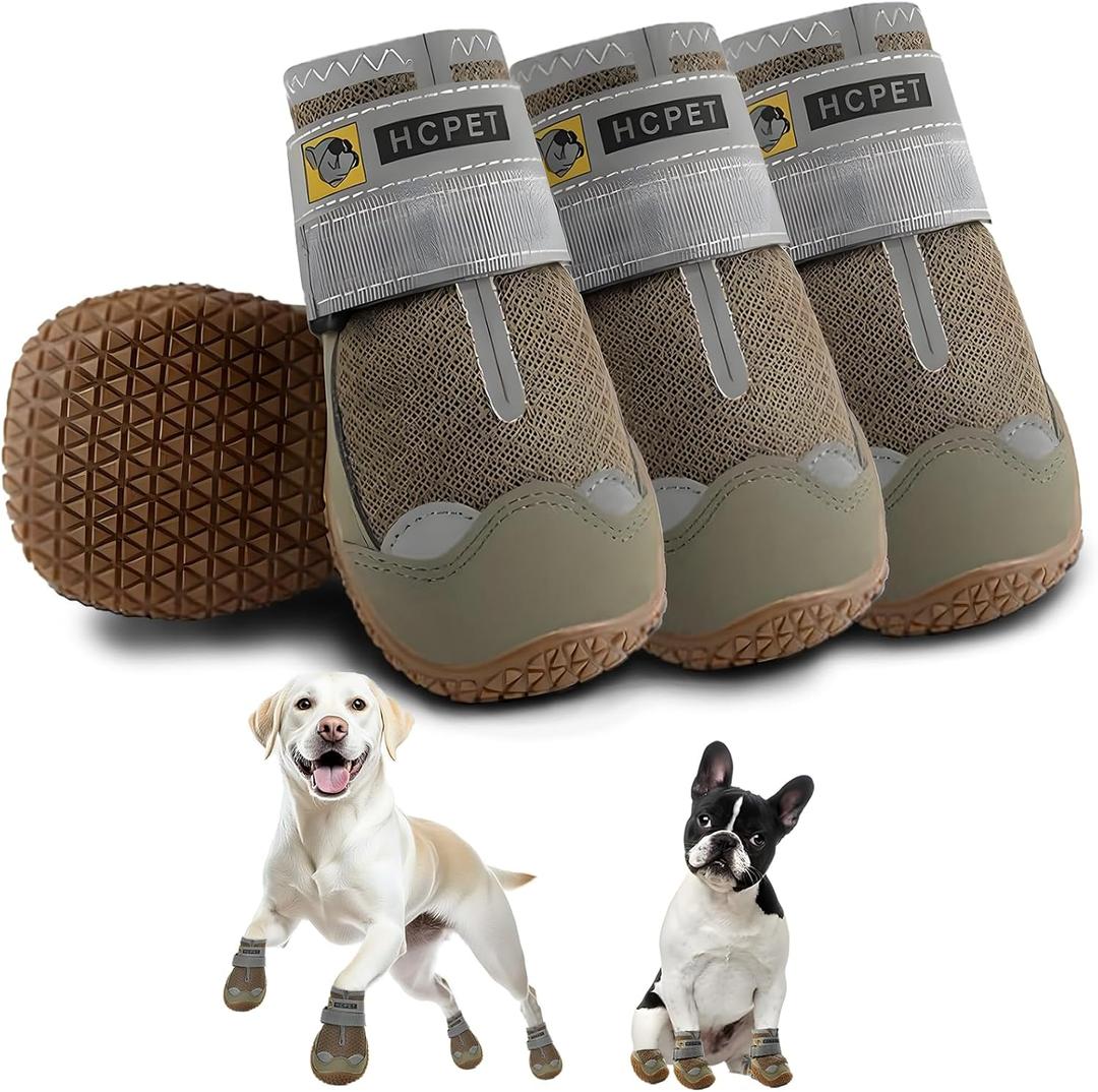 Hcpet Dog Shoes for Large Dogs, Breathable Dog Booties for Small Medium Dogs, Anti-Slip Dog Boots & Paw Protectors for Hot Pavement Winter Snow Hiking with Reflective Straps Army Green Size 4 (#4 (Width 1.96 inch) for 36-43 lbs)