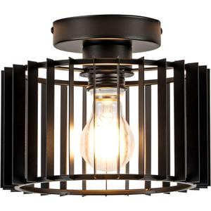 Zlepmlla Ceiling Light Fixture Industrial Black Iron Cage Flush Mount, 9 - inch Diameter, Hallway Light Fixtures Modern Ceiling Lights for hallways Eentryway Bathroom Bedroom Kitchen