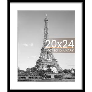 Upsimples 20x24 Picture Frame, Display Pictures 16x20 with Mat or 20 x 24 Without, Wall Hanging Poster Frames, Black, 1 Pack