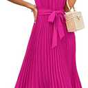 KIRUNDO Women's 2025 Summer Sleeveless Halter Neck Pleated Midi Cocktail Dresses A Line Flowy Beach Sun Dress with Belt, Size L
