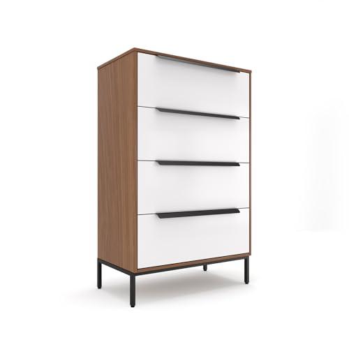 tinge Lira Premium 4 Drawer Fabric Dresser - Solid Wood Frame Chest of Drawers for Bedroom - Strong & Sag-Proof Clothing Organizer with Sleek Metal Handles (Dark Brown)