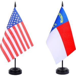 WXTWK 2 Pack USA North Carolina Flag North Carolina State Desk Flag Set - Mini Small North Carolina Table Office Flags with Black 12" Solid Pole Stand Base Classroom Meeting Desktop Decorations