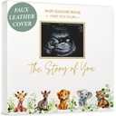 Baby Book Keepsake - Timeless Baby Memory Book for Boy or Girl I First 5 Year I Faux Leather, Gender Neutral, Safari Theme w/Gold Foil Stamp - Baby First Year Book Journal Scrapbook Photo Album Shower