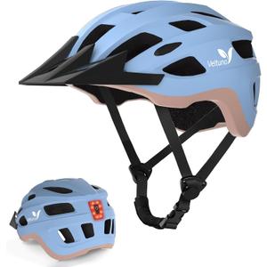 Bike Helmet for Adults, Lightweight Mountain Bicycle Helmet with USB Rechargeable LED Rear Light, Removable Sun Visor for Women, Men, Suitable for Cycling and Commuting, Large
