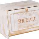 HOMEKOKO Vintage Large Wood Bread Box for Kitchen Counter, Retro Design Single Layer Bamboo Large Capacity Food Storage Bin (White)