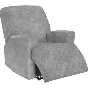 maycelon Recliner Covers, Stretch Reclining Chair Covers, Recliner Sofa Slipcovers Stripe Jacquard Recliner Couch Covers Furniture Protector Covers for Pet Kid Good Choice for All SeasonsGray (Large, Grey)
