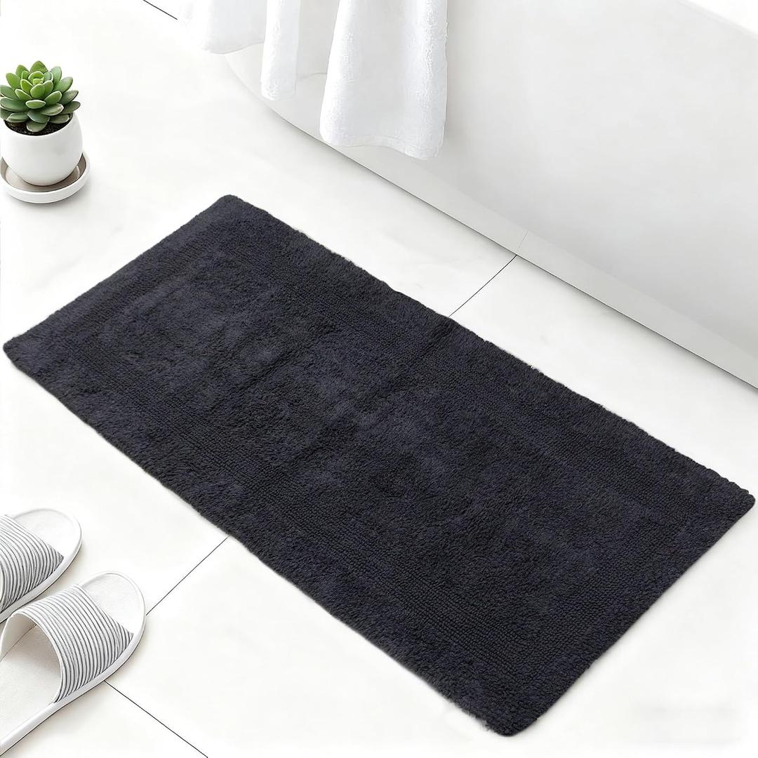 Barossa Design Reversible Cotton Bathroom Runner Rug - 22 x 60 Inch Long Bath Mat Washable & Soft Absorbent, Large Bath Rug for Bathroom Floor, Double Sink Vanity - Charcoal, 22x60 XL