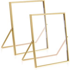 Gold Floating Frame 2 Set Gold Picture Frame 8x10 in with Real Glass and Metal Stand, Vintage Metal Picture Frame for Home, Office or Wedding Decoration