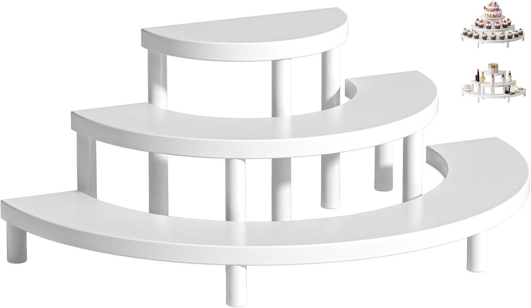 3 Tier Risers Display Stand,Wooden Cupcake Holder Stand,Rustic Cologne and Perfume Organizer for Women,Dessert Table Display Set for Party (White)