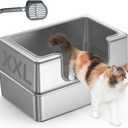 Non-Stick Entirely Stainless Steel Litter Box Splash-Proof & Leak-Proof, 24.4"L x 16.5"W x 11.8"H