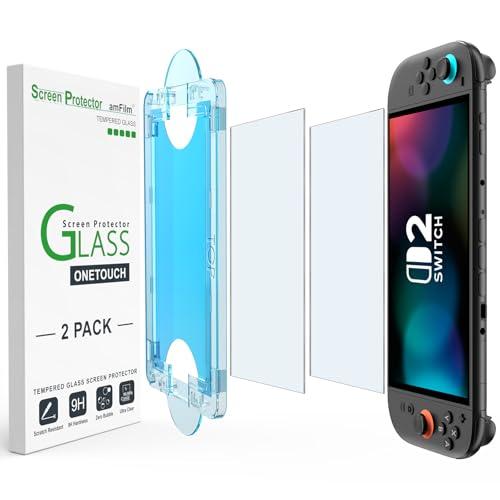 amFilm Auto-Alignment OneTouch for Nintendo Switch 2 Matte Finish Screen Protector 2025, Tempered Glass, 30 Seconds Installation, Bubble Free, Anti Glare, Touch Sensitive, Anti Fingerprint [2 Pack]