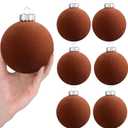 6 Pcs Christmas Velvet Balls 4 Inch Large Matte Neutral Brown Flocked Christmas Hanging Ornaments Decor Shatterproof Luxury Handmade Velvet Balls Xmas Tree Ornaments Bulb for Wedding Anniversary Party