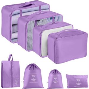 Packing Cubes for Travel - 8 Set Luggage Organizer Bags for Family, Mesh Breathable Packing Cubes for Suitcases Durable Travel Essentials Bags Set (Purple)