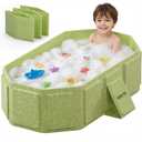 Collapsible Baby Bathtub for Newborn to Toddler, Foldable Toddler Bathtub with Drain Plug, Non-Slip Portable Infant Bath Tub for Travel, Storage & Outdoor Use, Green