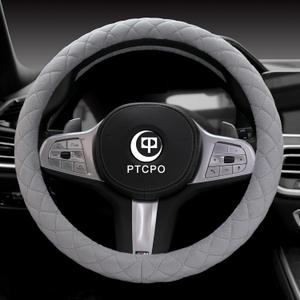 PTCPO Soft Car Steering Wheel Cover for Sedan, SUV, Warm Luxury Velvet, Odorless, Universal, Anti Slip, Summer Winter, Gray, Standard Size[14" 1/ 2-15"](37-38cm)