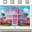 Fabric 7x5ft Pink House Photography Backdrop Princess Castle Mansion Toy Background Summer Tropical Kids Dream Party Decorations Girl Birthday Photo Booth