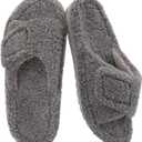 Litfun Womens Fuzzy Arch Support Slippers Orthopedic Comfy Adjustable Open Toe House Shoes (6.5-7, Grey)