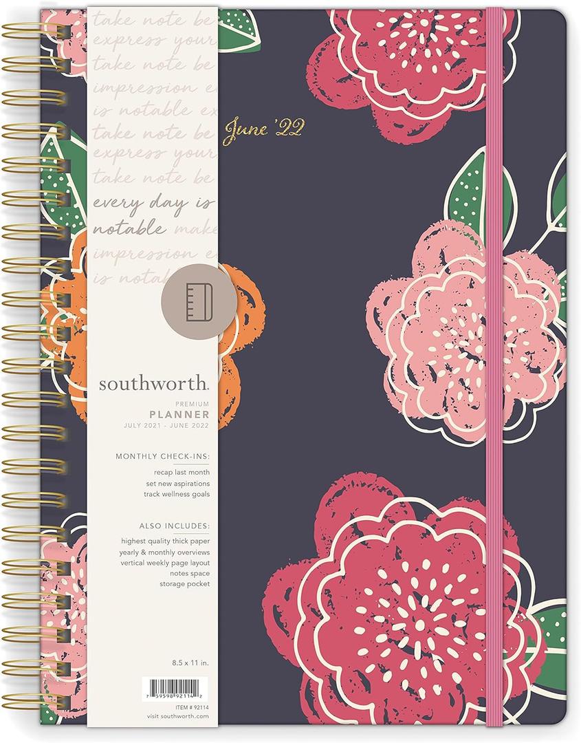 Southworth Academic Planner (July 2021-June 2022), 8.5" x 11" Bright Floral, 28 lb./105 gsm Paper, Large Twin Wire (92114)