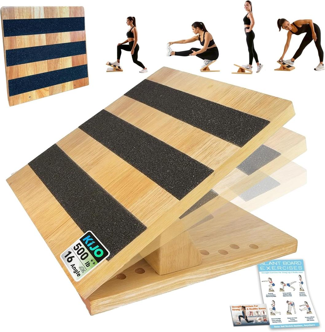 KIJO Studio Professional Wooden Calf Stretcher Slant Board 550 lbs Weight Capacity 16-Angle Adjustable Incline Calf Stretch Slant Board for Calf Stretching Exercise Squat & Physical Therapy Non-Slip