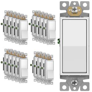 Enerlites Light Switch On/Off Paddle Wall Switch 91150-W | 15 Amp, 120V/277V, AC, Single Pole, 3 Wire, Grounding Screw, Residential and Commercial Graded Light Switch, UL Listed | White - 20 Pack (Wall Plate Not Included)