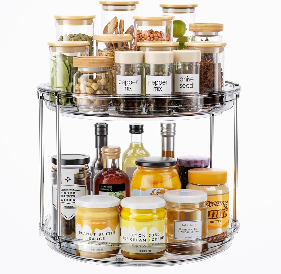 LAMU 2 Tier Lazy Susan Turntable Organizer 10.6'' Rotating Spice Rack Organization for Cabinet, Kitchen, Pantry, Countertop, Bathroom, Vanity, Medicine Cabinet Organizer, Grey (Gray)