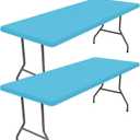 Spandex 6 Foot Rectangle Table Cloth 2 Pack, Elastic Fitted Tablecloths for Picnic, Stretch Washable Patio Table Cover for Outdoor, Camping, Banquet and Parties (Blue Mist, 30"x72")