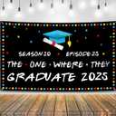 KatchOn, The One Where They Graduate 2025 Backdrop - XtraLarge, 72x44 Inch |2025 graduation banner class of 2025, Friends Graduation Decorations 2025 | Grad Backdrop, graduation Decorations 2025 (Black and Blue)