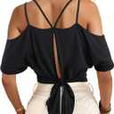 LilyCoco Women Off The Shoulder Tops Backless Top Batwing Going Out Cropped T Shirt, Large