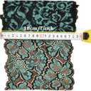 5 Yards Metallic Floral Lace Ribbon Stretch Tulle Lace Trim Elastic Nigerian African Fabric Width 7 Inch for DIY Craft Jewelry Making Clothes Accessories Gift Wrapping Wedding Party Decor (Teal)