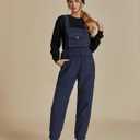 luvamia Sherpa Overalls for Women Loose Fit Winter Fuzzy Fleece Warm Bib Pocket Adjustable Jogger Baggy Overall Jumpsuit (Blue, M)