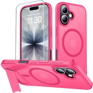MOZOTER for iPhone 17 Case with Kickstand,[Compatible with MagSafe] [12FT Military Grade Protection] Slim Translucent Matte Shockproof Phone Case,6.3",Rosered