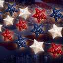 Lewtemi 2 Pcs 4th of July Patriotic Lights 20 LED Red White Blue Stars String Lights 10ft Metal Patriotic Star Light 250th Anniversary Decorations for 4th of July 250th Anniversary Independence Day