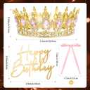 Landical 8 Pcs Gold and Pink Princess Crown Cake Topper Corona Para Pastel Queen Pink Cake Decorations Happy Birthday Topper Bow Tie for Birthday Party Wedding Supplies, 4.9 x 2.16 inches
