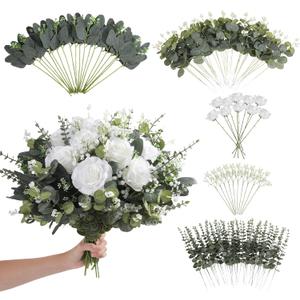 120 Pcs Mixed Artificial Eucalyptus Leaves Stems Bulk,Baby Breath Artificial Flowers Bulk with Eucalyptus Leaves Greenery Stems for DIY Bouquets Wedding Floral Home Decor (Green/White)