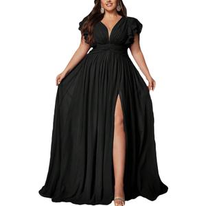 Women's Plus Size Bridesmaid Dresses Chiffon Wedding Guest Summer Maxi Dress Elegant Prom Evening Party Cocktail Gown (XX-Large, #1 Black)