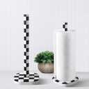 Teenyyou Checkerboard Paper Towel Holder Countertop Wood Standing Paper Roll Holder with Anti Skid Base Black and White Decorative for Kitchen Bathrooms Living Room