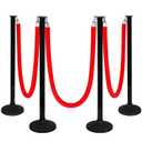 4 Pack Stanchions Post with Velvet Rope, Crowd Control Stanchions, Queue Pole for for Movie Theater, Party Supplies(Red)