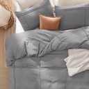Bedsure Grid Boho Duvet Cover Queen, Textured Bedding, 3-Piece, Grey