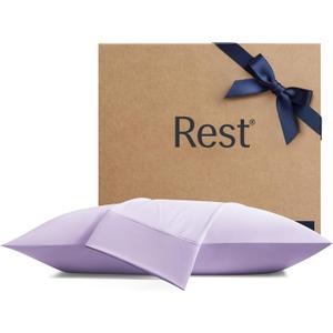 REST Evercool+ Cooling Pillowcases Standard - 2 Pillowcases for Sensitive Skin, Silver Infused Fabric for Hygienic Sleep, Silky Smooth for Curly Hair, High Elastic for Snug Fit (19x29 inches) (Lavender Breeze)