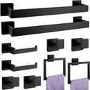 Bathroom Accessories Towel Bar Set: 10 Pieces Matte Black Bathroom Hardware Square SUS304 Stainless Steel - Wall Mounted Towel Rack&Toilet Paper Holder&Towel Ring and Towel Hook