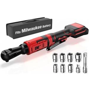 3/8 Inch Cordless Ratchet Wrench, for Milwaukee M18 Battery, 88Ft-Lbs, 0-400RPM, Electric Ratchet Wrench Set with Variable Speed Trigger, Reinforced Head, R&F Switch, 7 Sockets, 3/8" to 1/4" Adapter