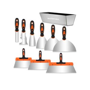 MATEWORK Putty knife,10 Piece Stainless Steel Paint Scraper Tool Set,14" Mud Pan for Repairing Drywall, Removing Wallpaper, Applying Putty, Plaster, Cement, Adhesive