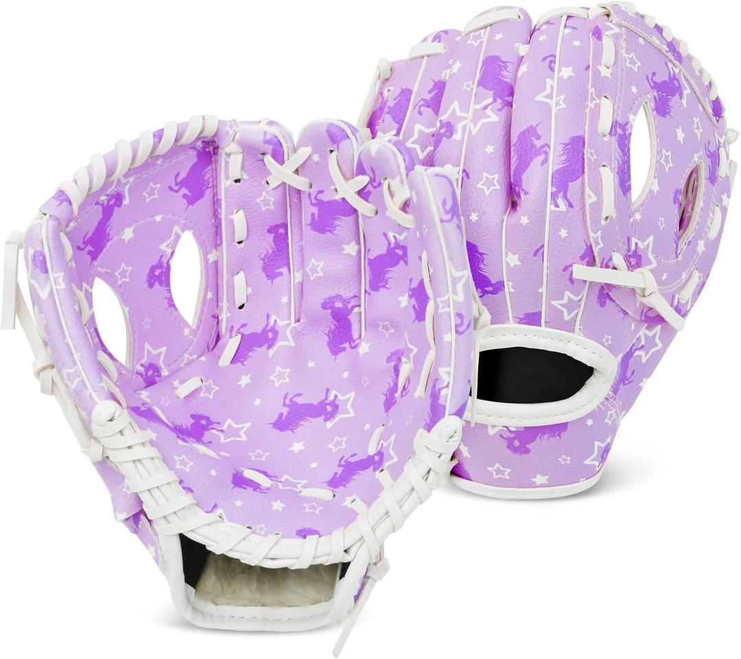 Kids Baseball Glove, Softball Gloves, Kids Girls Toddlers Baseball Softball Mitt, 9''-10.5'' T-Ball Glove for Training and Beginner Play, Left Hand Glove, Right Hand Throw (Purple Unicorn)