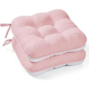 BETU Pink Chair Cushions for Dining Chairs Set of 2,3.5" Thick Kitchen Table Chair Pads with Ties,Non Slip Backing and Covers, Seat Cushion for Dining Room,Bar,Patio Chairs,16"X16"X3.5",Pink