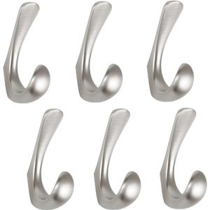 6 Pack Towel Hooks for Bathrooms Wall Mounted, Brushed Nickel Bathroom Hooks for Towels, Robe & Towel Hook for Wall, Modern Bath Towel Hook