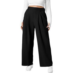 Pants for Women Elastic High Waisted Long Straight Business Casual Work Pants Trousers with Pockets, Size XL