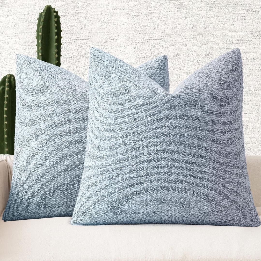 MIULEE 20x20 Inch Decorative Pillow Covers for Couch Bed Set of 2 Textured Boucle Neutral Throw Pillows Light Blue Accent Solid Cushion Pillowcase Cozy Soft Chair Sofa Livingroom Home Decor